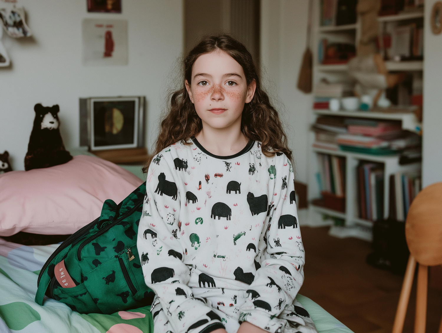 Girl in Animal Print Pajamas