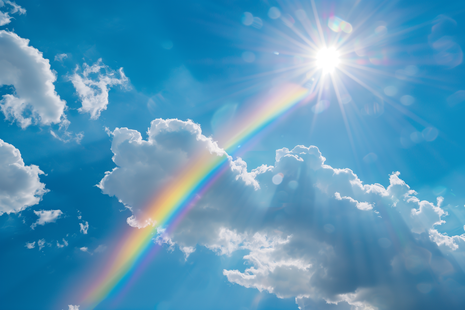 Serene Sky with Rainbow and Sunburst