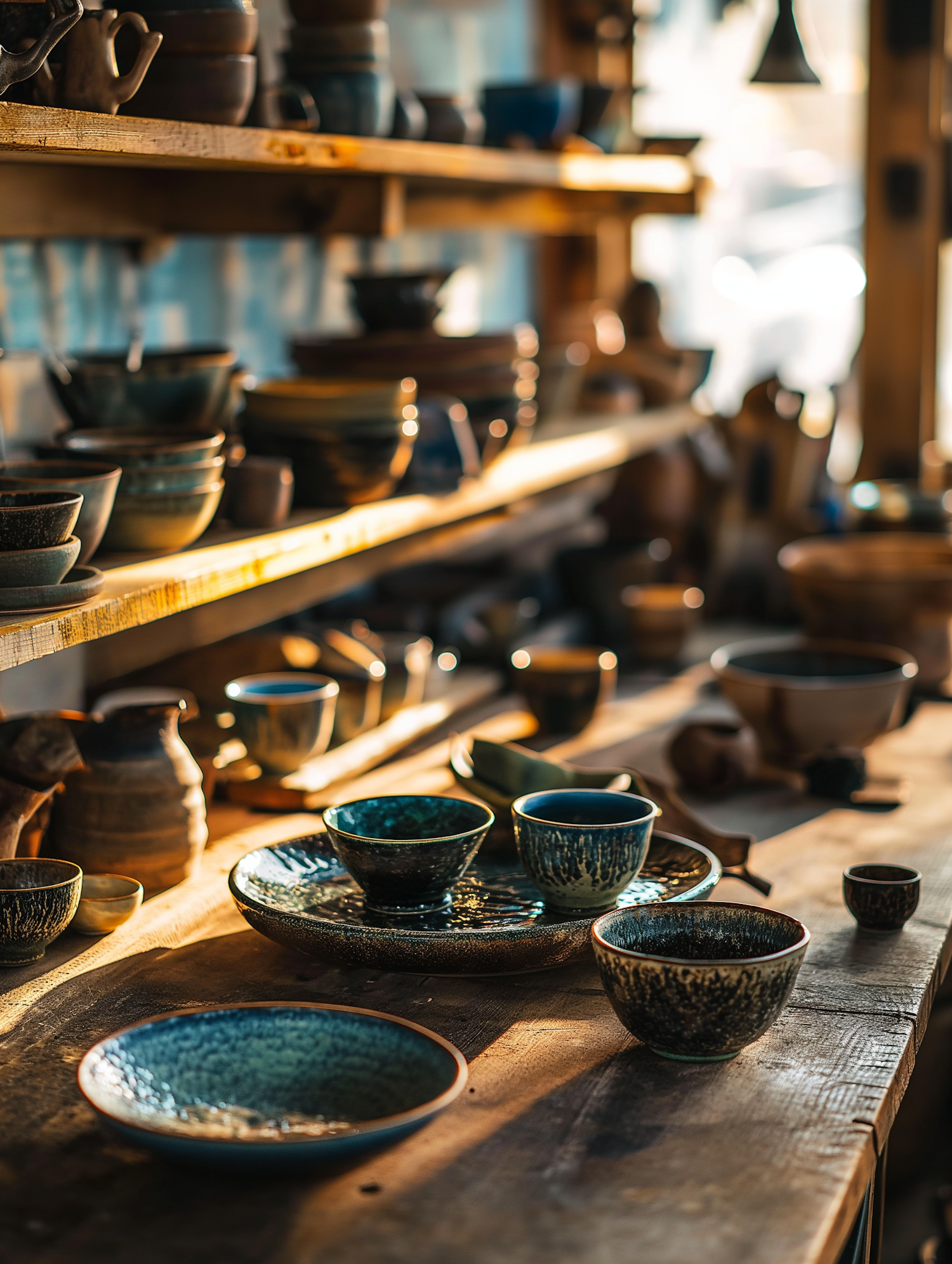 Artisanal Pottery Collection in Morning Light