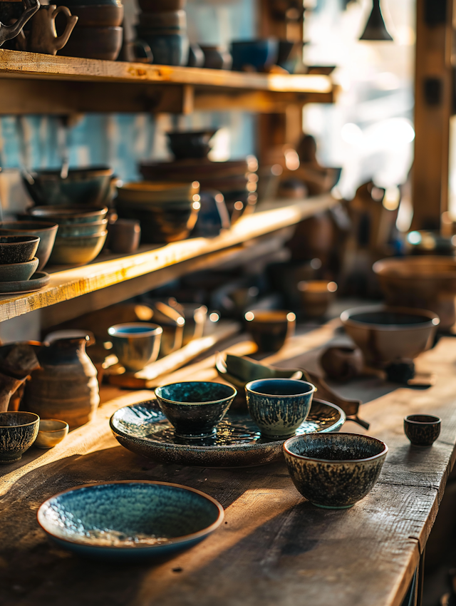 Artisanal Sunlit Pottery Collection