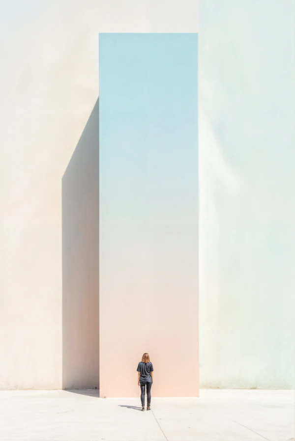 Solitary Figure and Pastel Structure