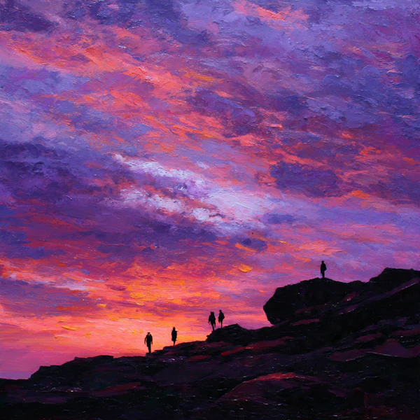 Silhouetted Figures at Sunset
