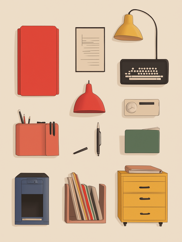 Stylized Office Supplies Illustration