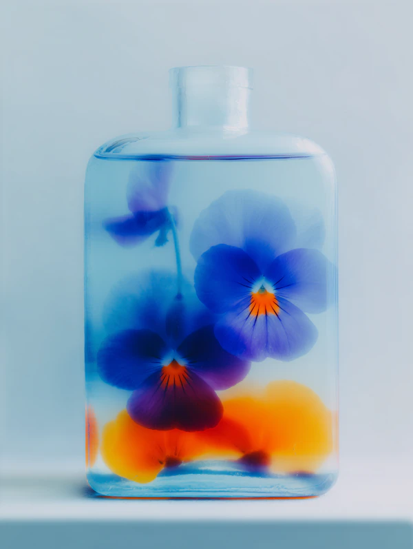 Pansies in Glass Bottle