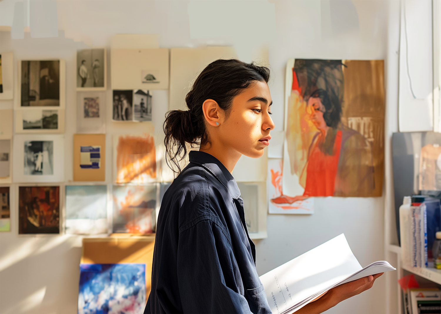 Contemplative Young Woman in Art Studio