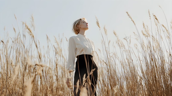 Woman in Field of Golden Grasses