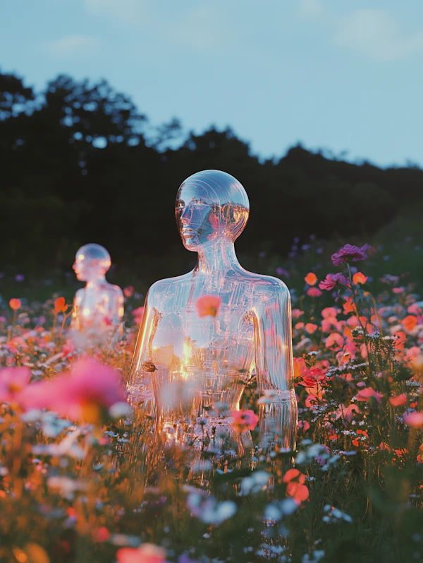 Ethereal Figures in Wildflower Field