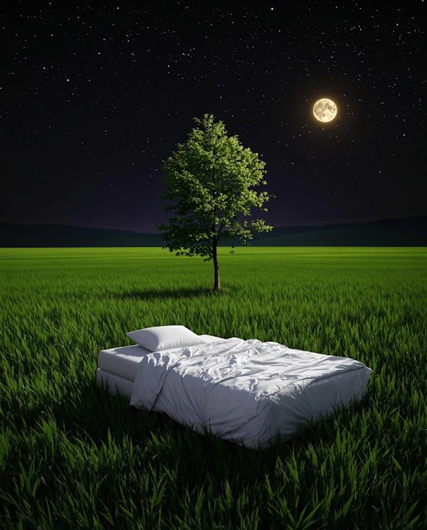 Surreal Bed in Field