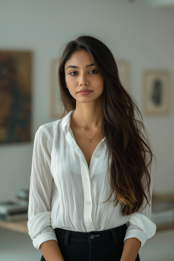 Serene Young Woman in White Shirt