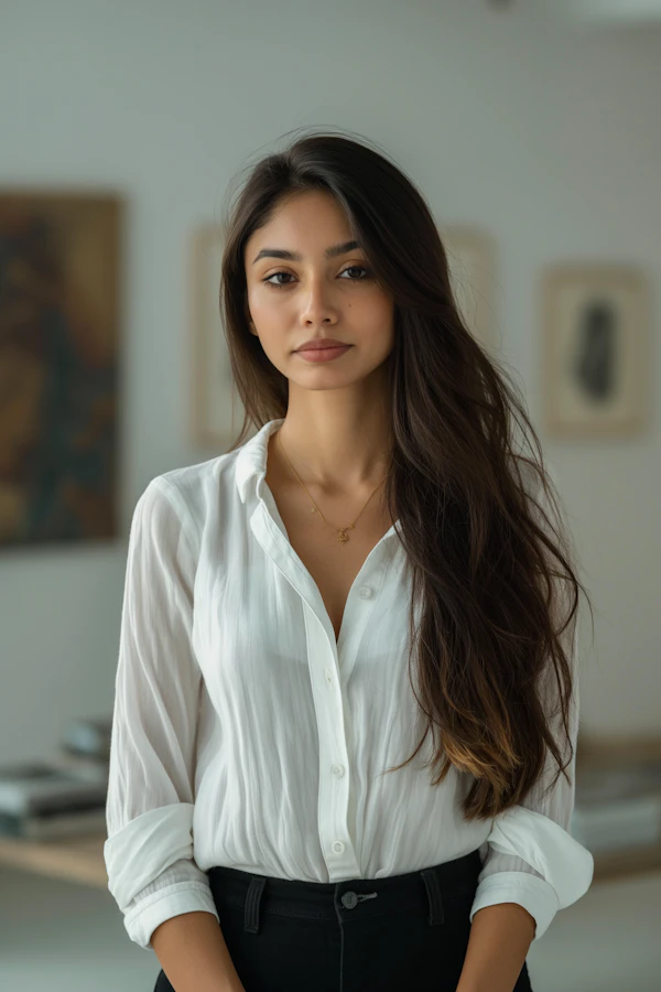 Serene Young Woman in White Shirt