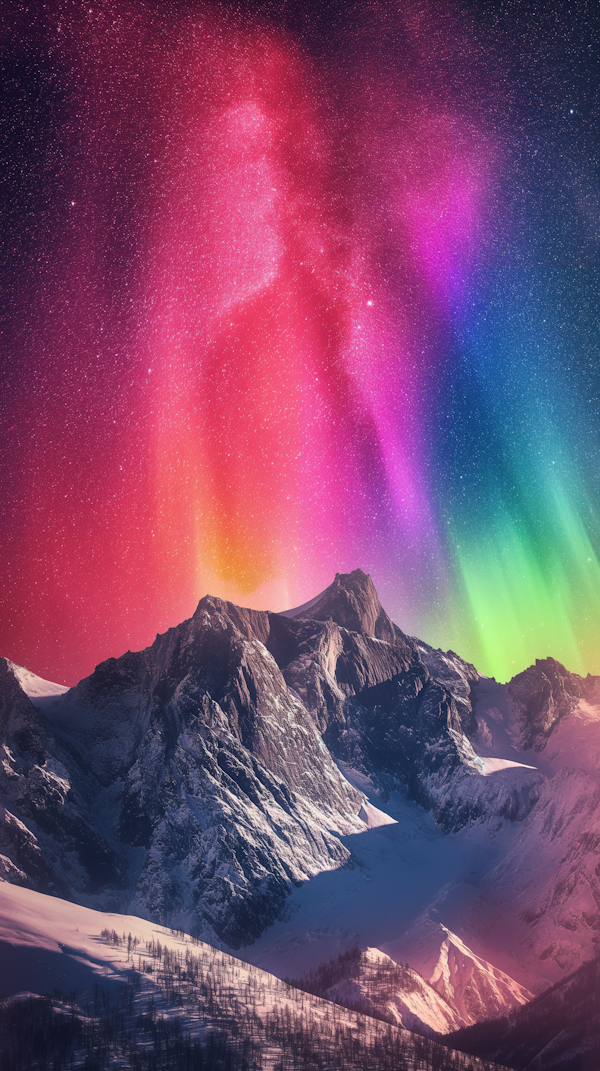 Aurora Over Snow-Covered Mountains