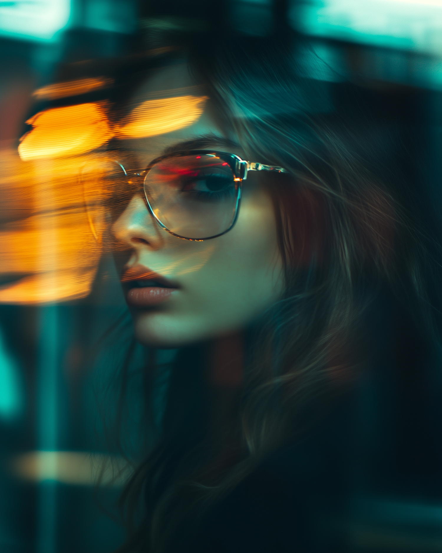 Contemplative Woman with Glasses