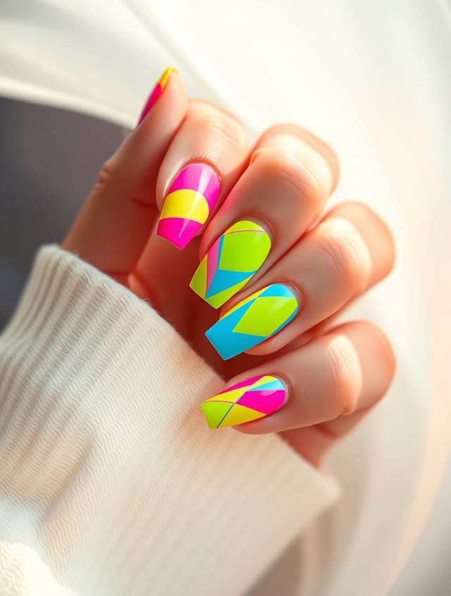 Vibrant Geometric Nail Art