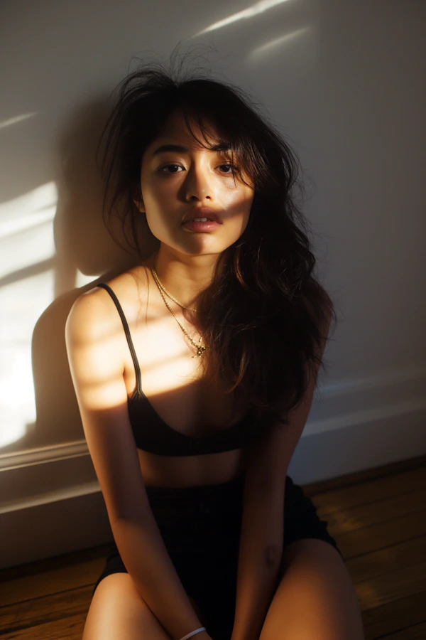 Contemplative Young Woman in Sunlit Room