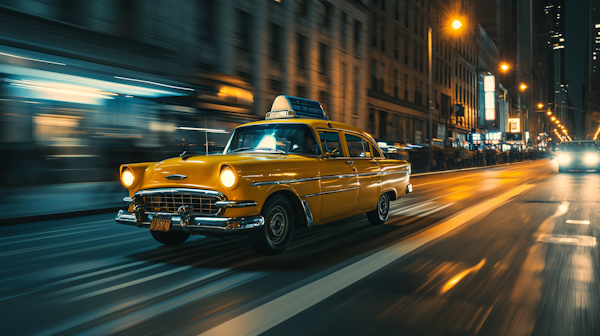 Twilight Motion in Yellow: Vintage NYC Taxi