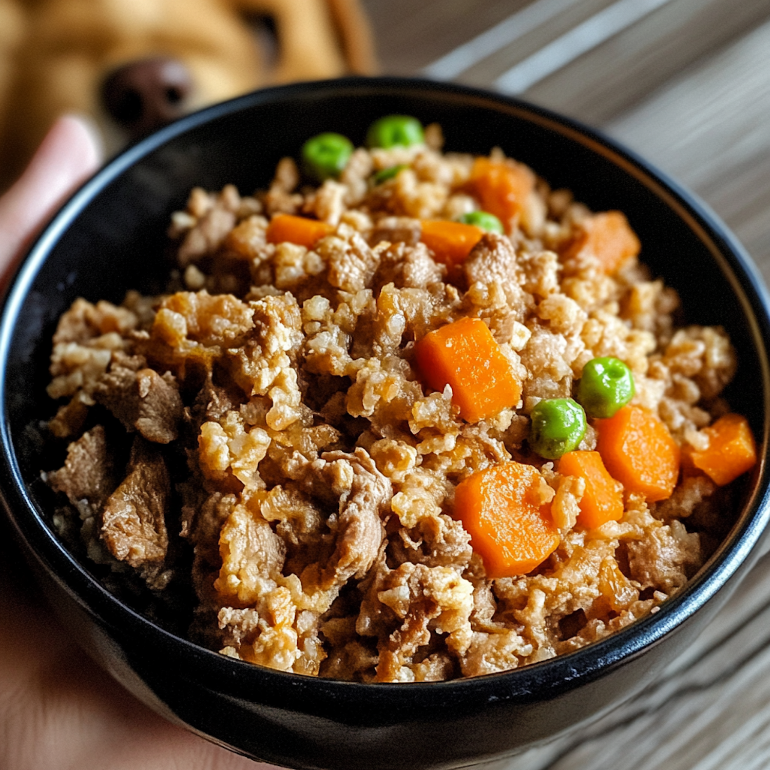 Hearty Meal with Curious Dog