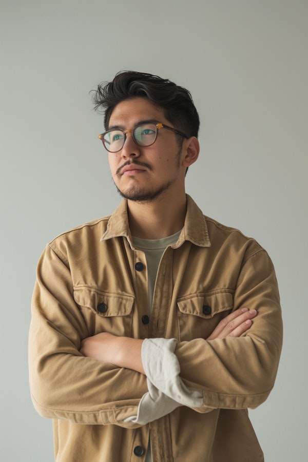 Contemplative Young Man with Glasses