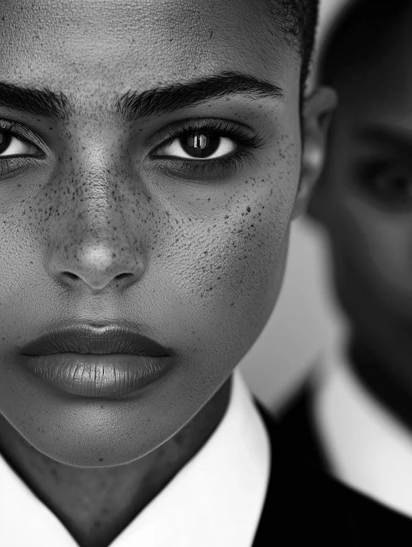 Black and White Portrait with Freckles