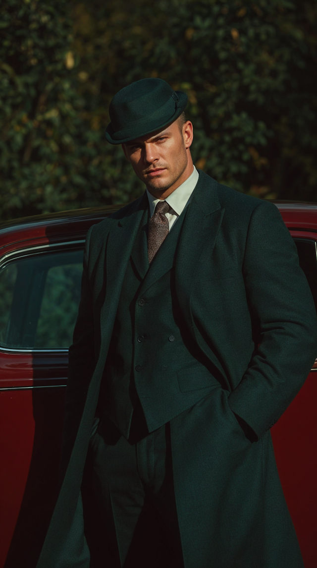 Man in Vintage Style with Car