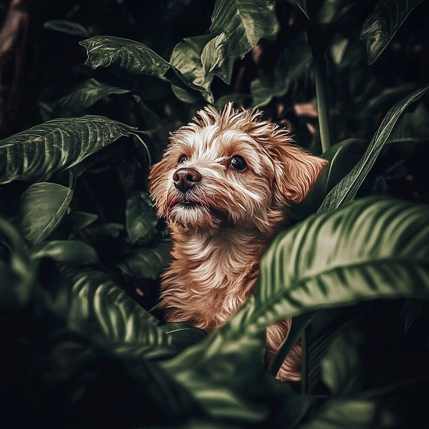 Curious Dog in Lush Greenery