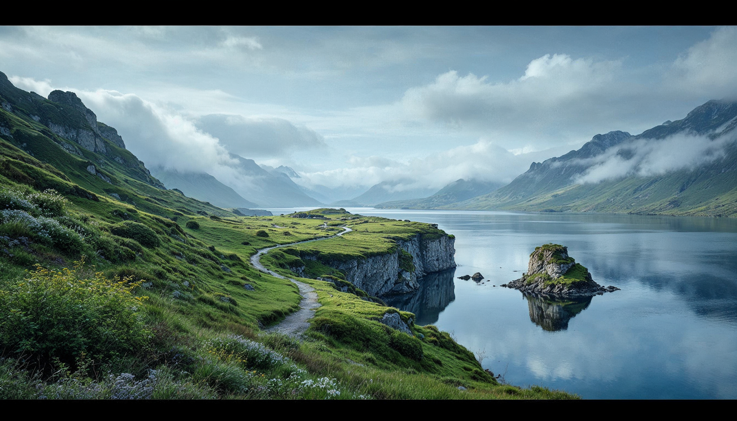 Serene Landscape with Path and Water