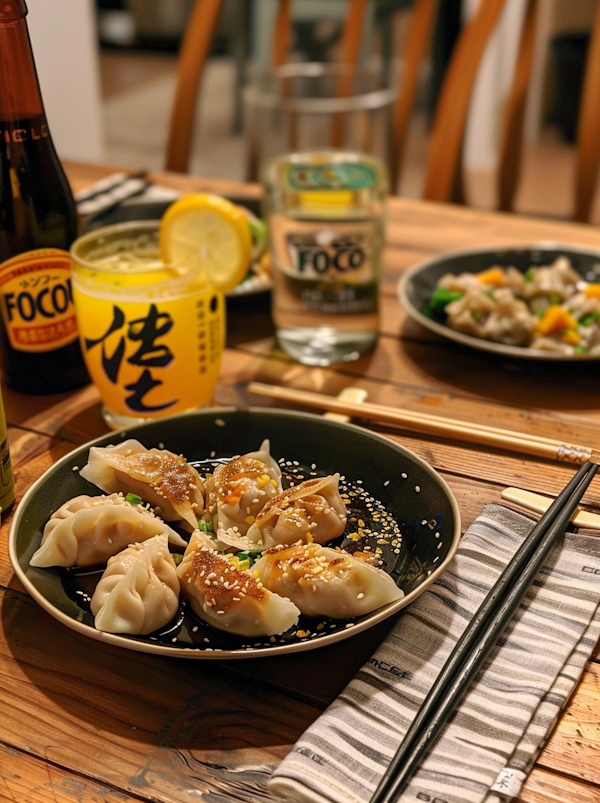 Cozy Dinner Scene with Gyoza