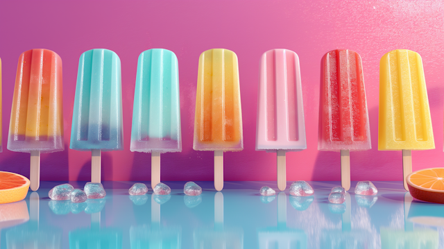 Colorful Popsicles on Reflective Surface