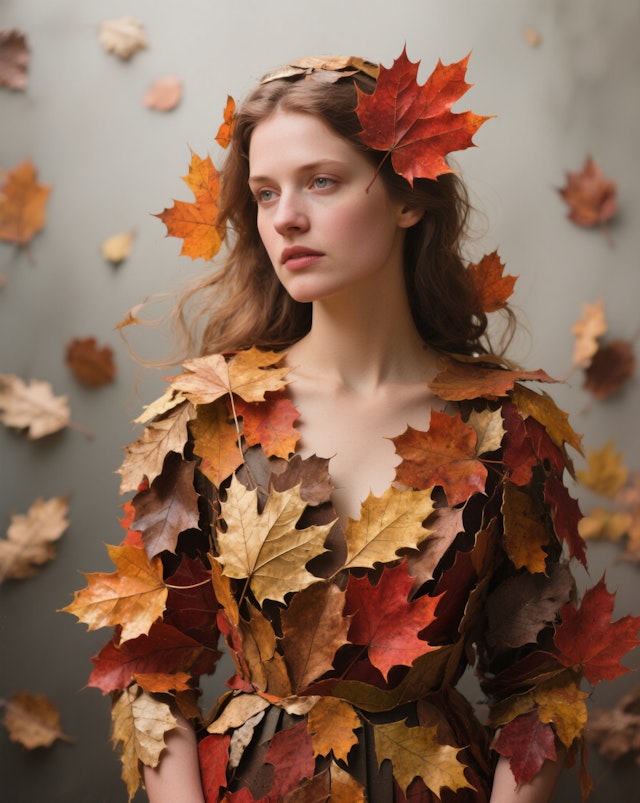 Autumn Leaf Adorned Woman