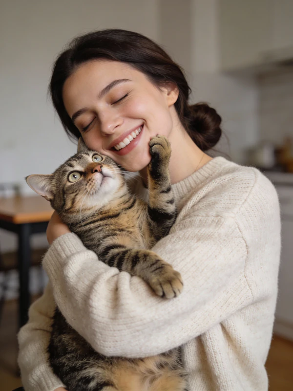Woman with Tabby Cat