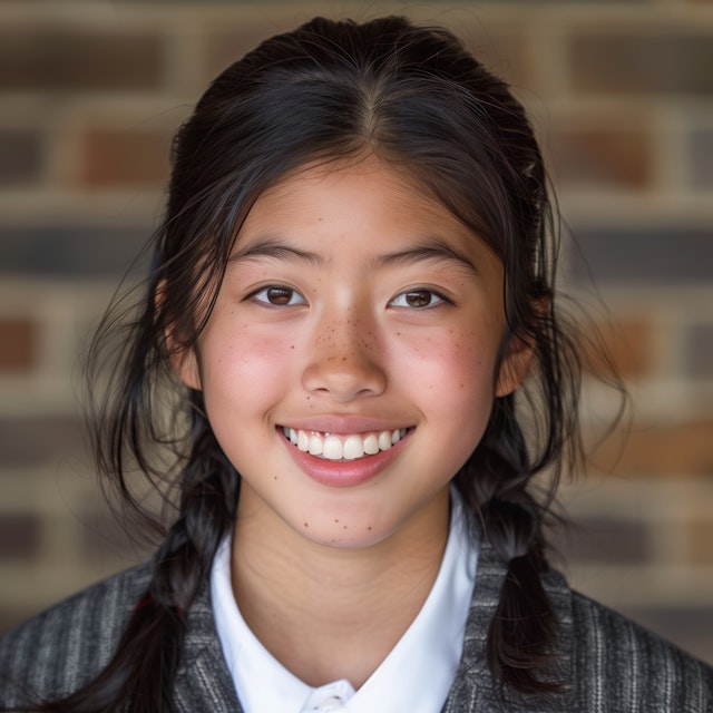 Cheerful Girl with Braids