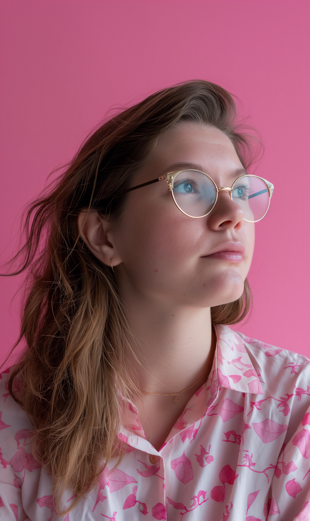 Contemplative Young Woman Against Pink Background