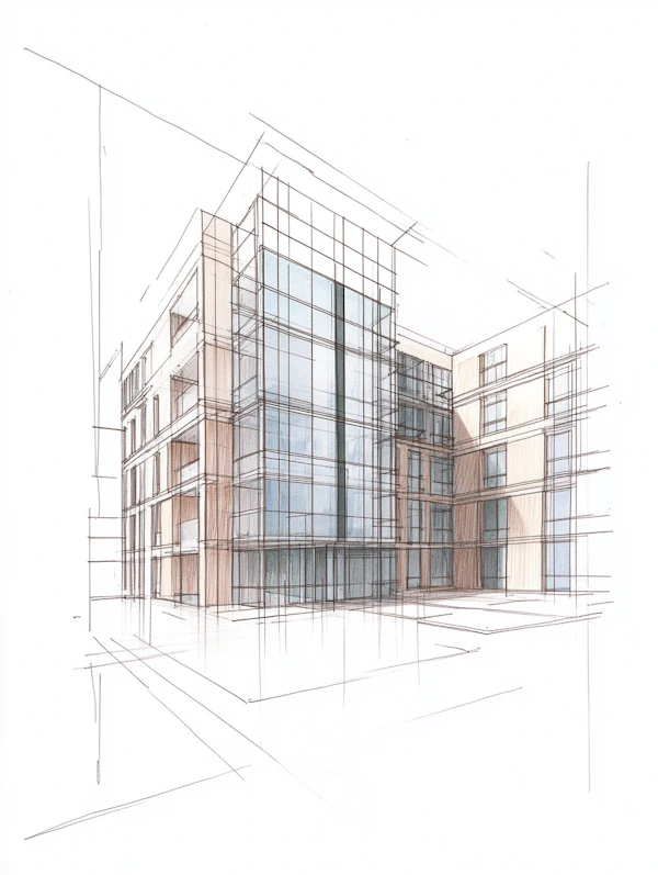 Modern Building Architectural Sketch