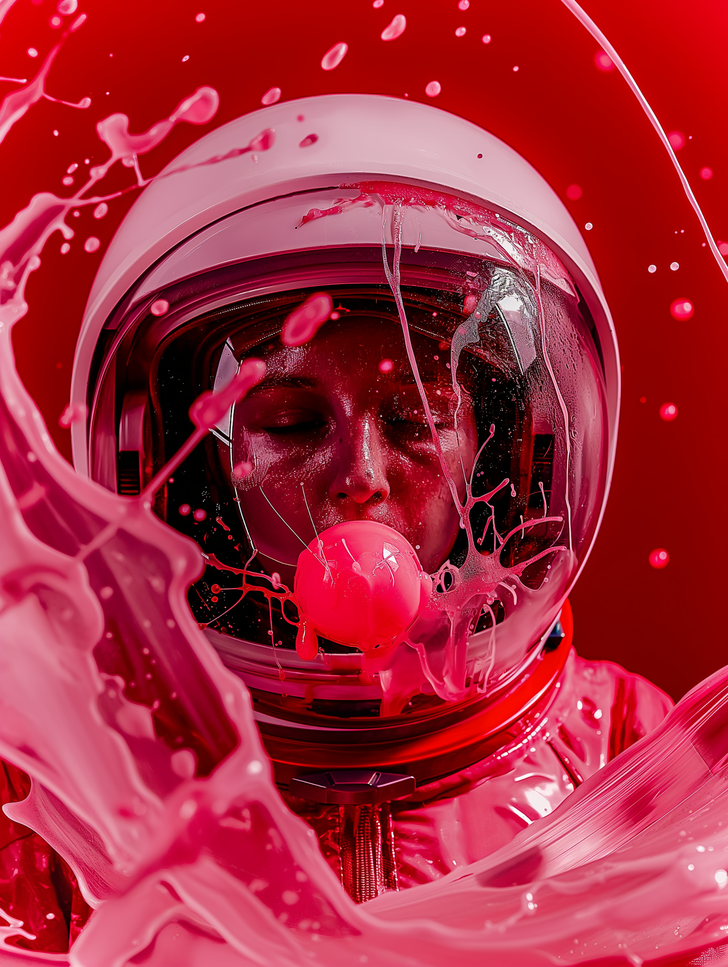 Astronaut in Splashes of Pink Liquid