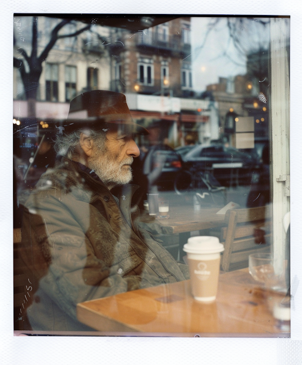 Contemplative Elderly Man in Urban Café