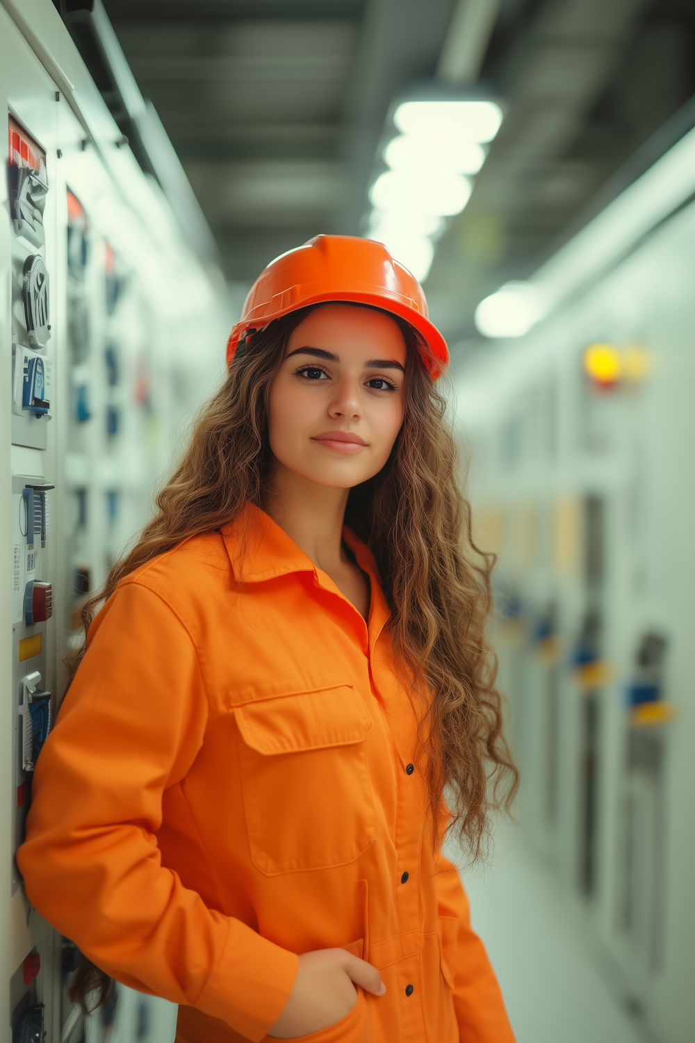 Woman in Safety Uniform in Industrial Setting