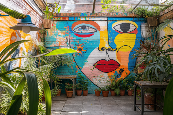 Urban Garden with Colorful Wall Mural