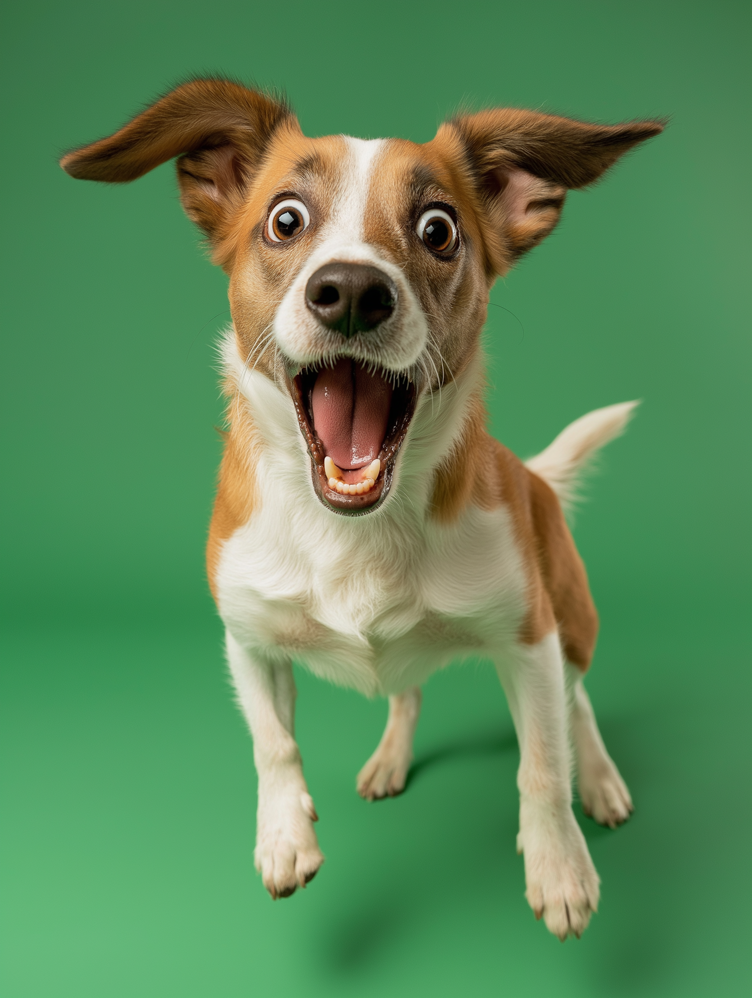 Playful Dog on Green Background