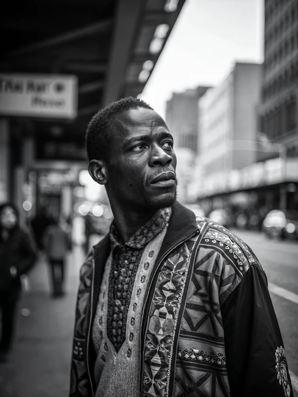 Contemplative Man in City
