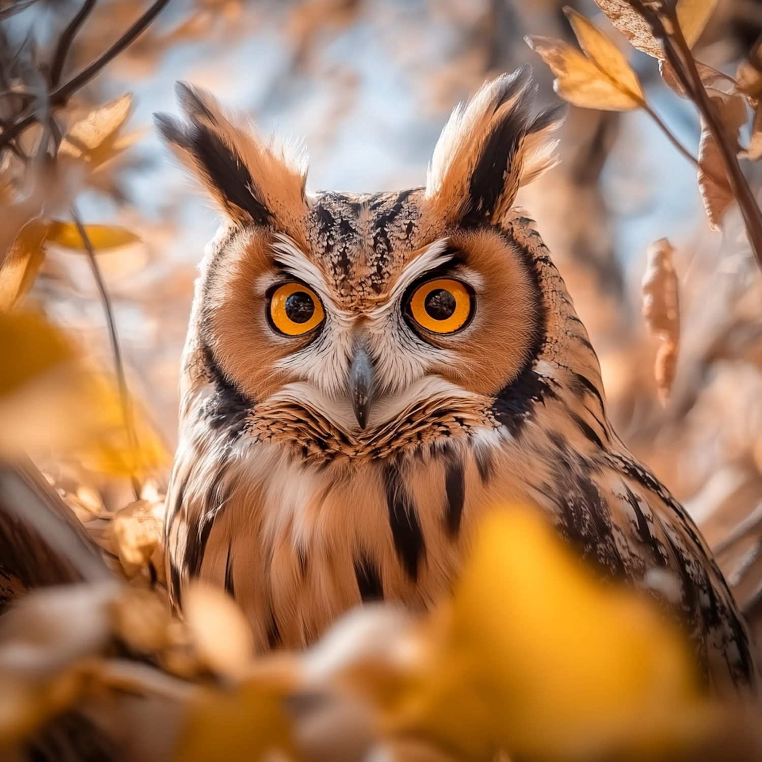 Owl with Vivid Orange Eyes