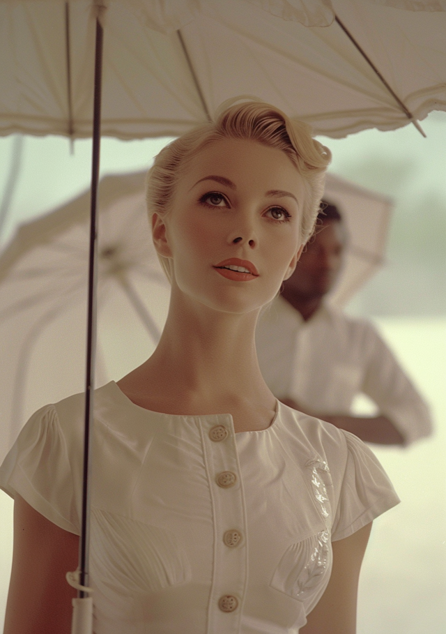 Vintage Style Portrait of Woman with Umbrella