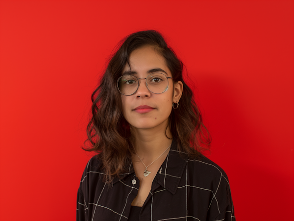 Confident Young Woman with Vibrant Red Background