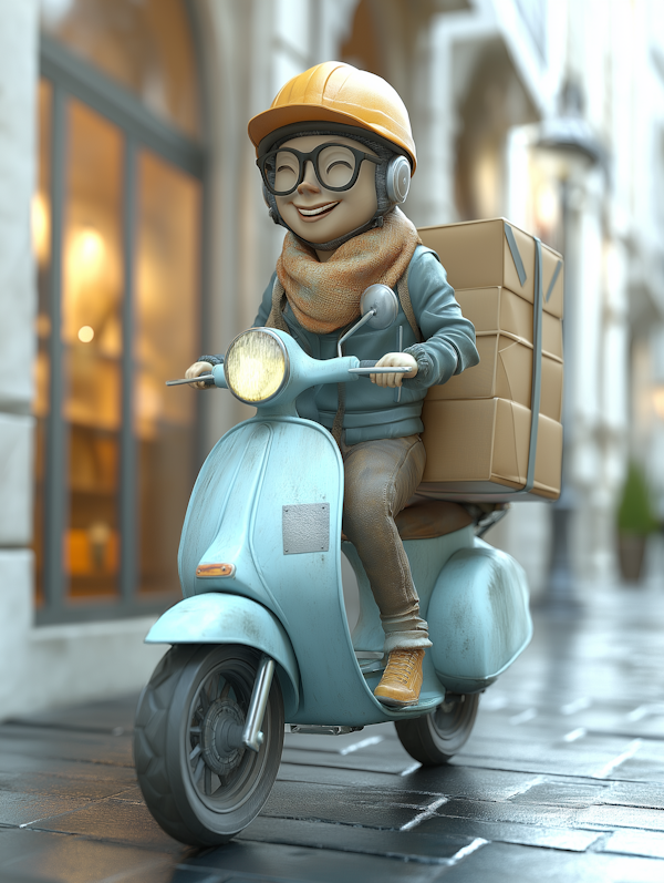 Animated Character on Vintage Scooter