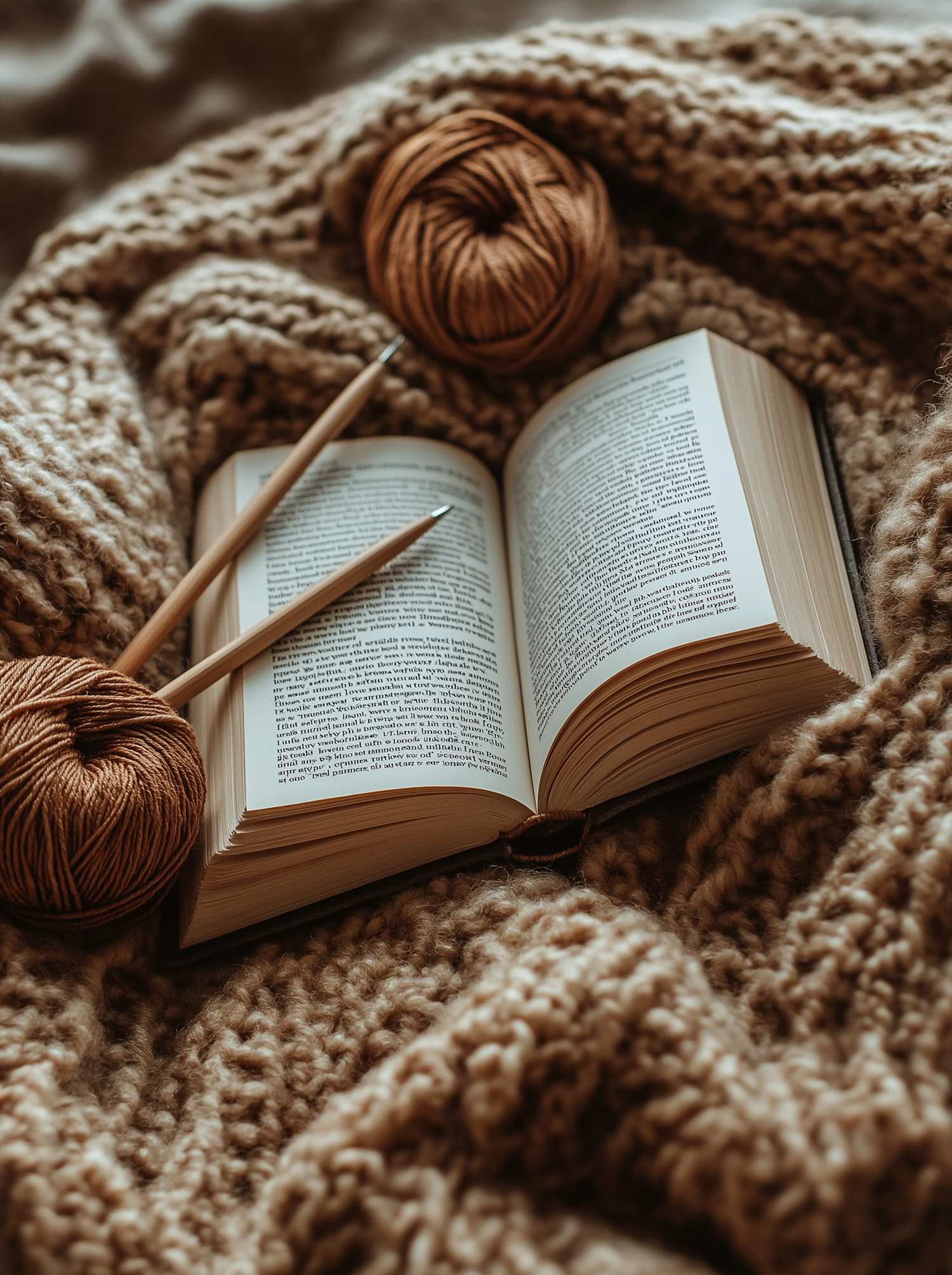 Cozy Knitting and Reading Scene