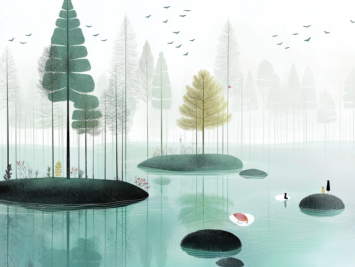 Stylized Illustration of Serene Landscape