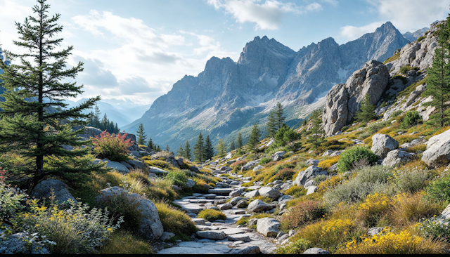 Mountain Landscape with Wildflowers