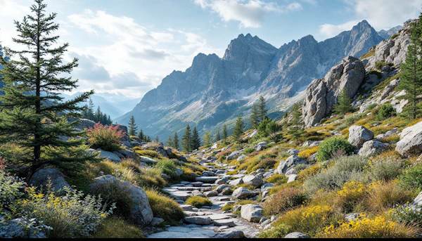 Mountain Landscape with Wildflowers