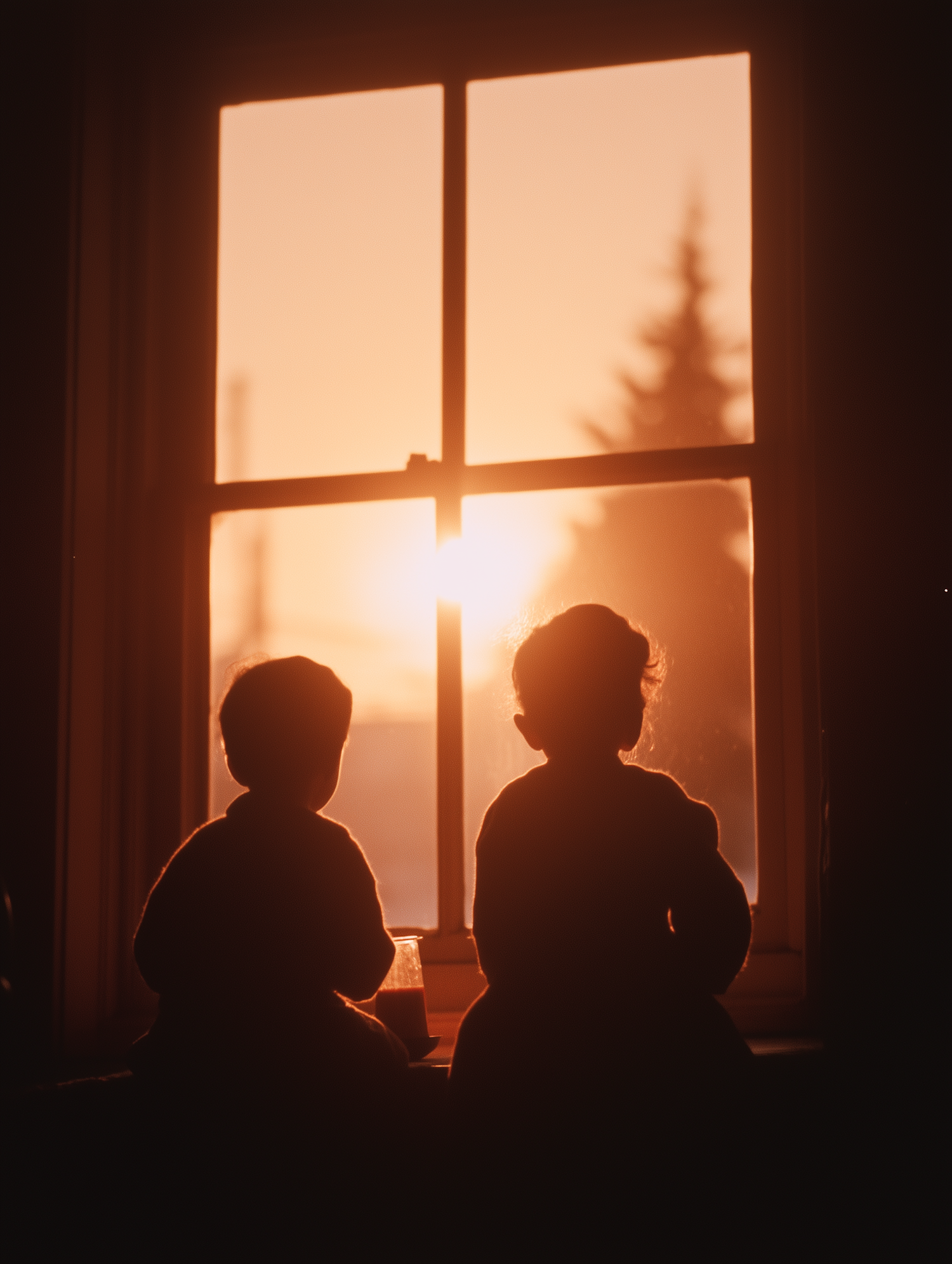 Children Silhouetted Against Sunset