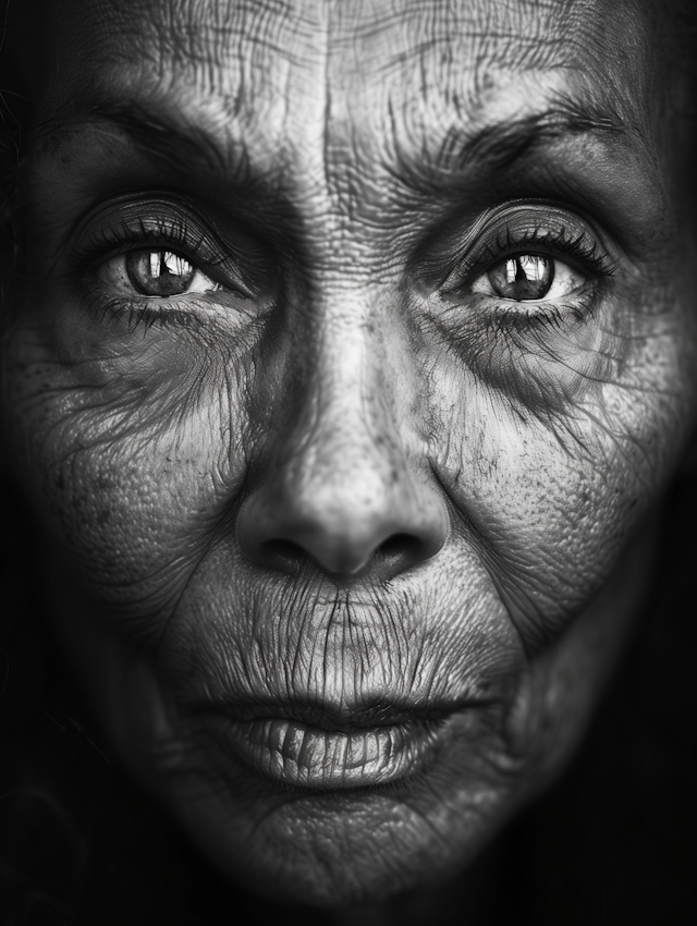 Elderly Woman's Portrait in High-Contrast