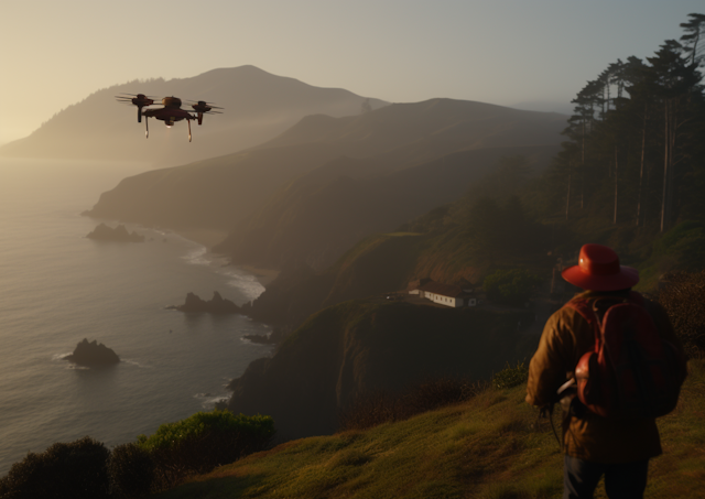 Golden Hour Drone Pilot by the Sea