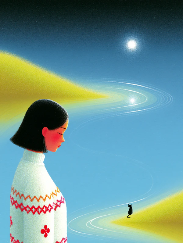 Woman and Cat in Dunes
